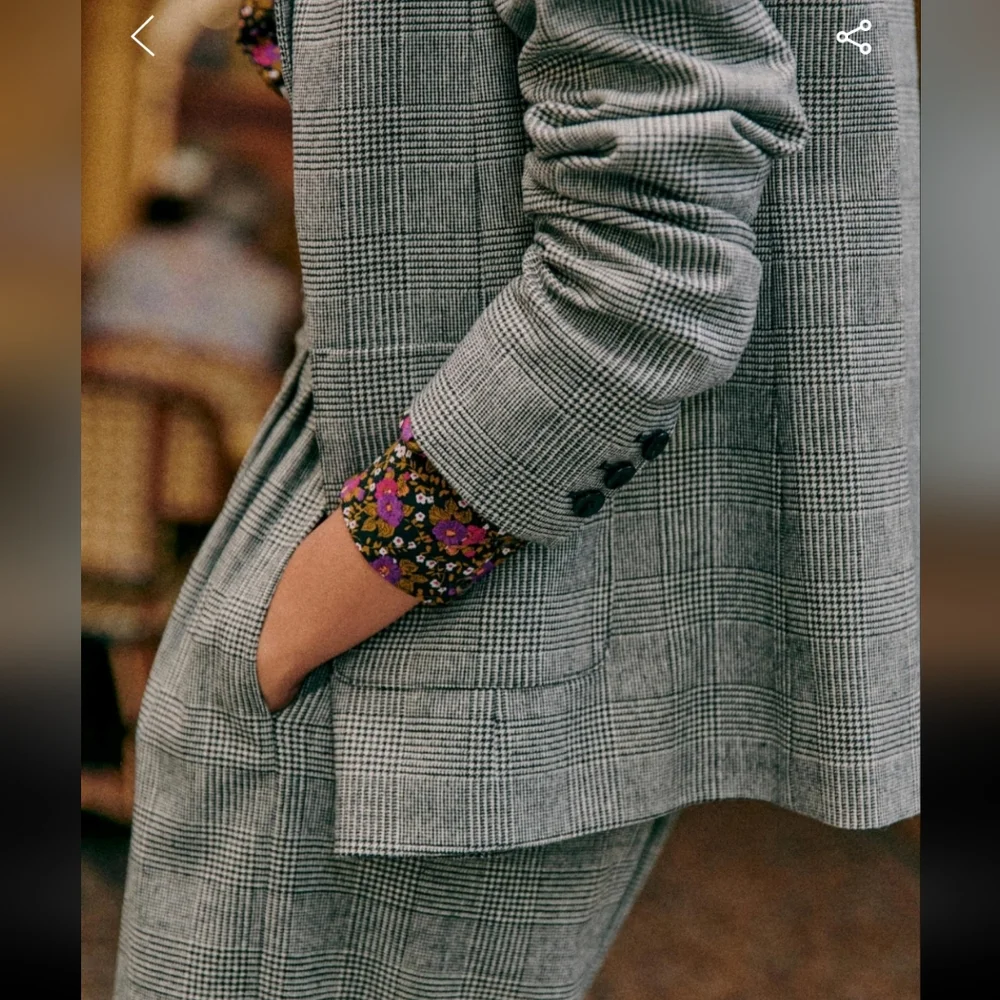 Sezane Tina Wool Gray London Check Print Jacket - Picture 2 of 14
